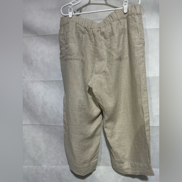 J Jill Love Linen Tan Petite L Boho Beachy Wide Leg Crop Pants Elastic Waist EUC - Picture 2 of 7